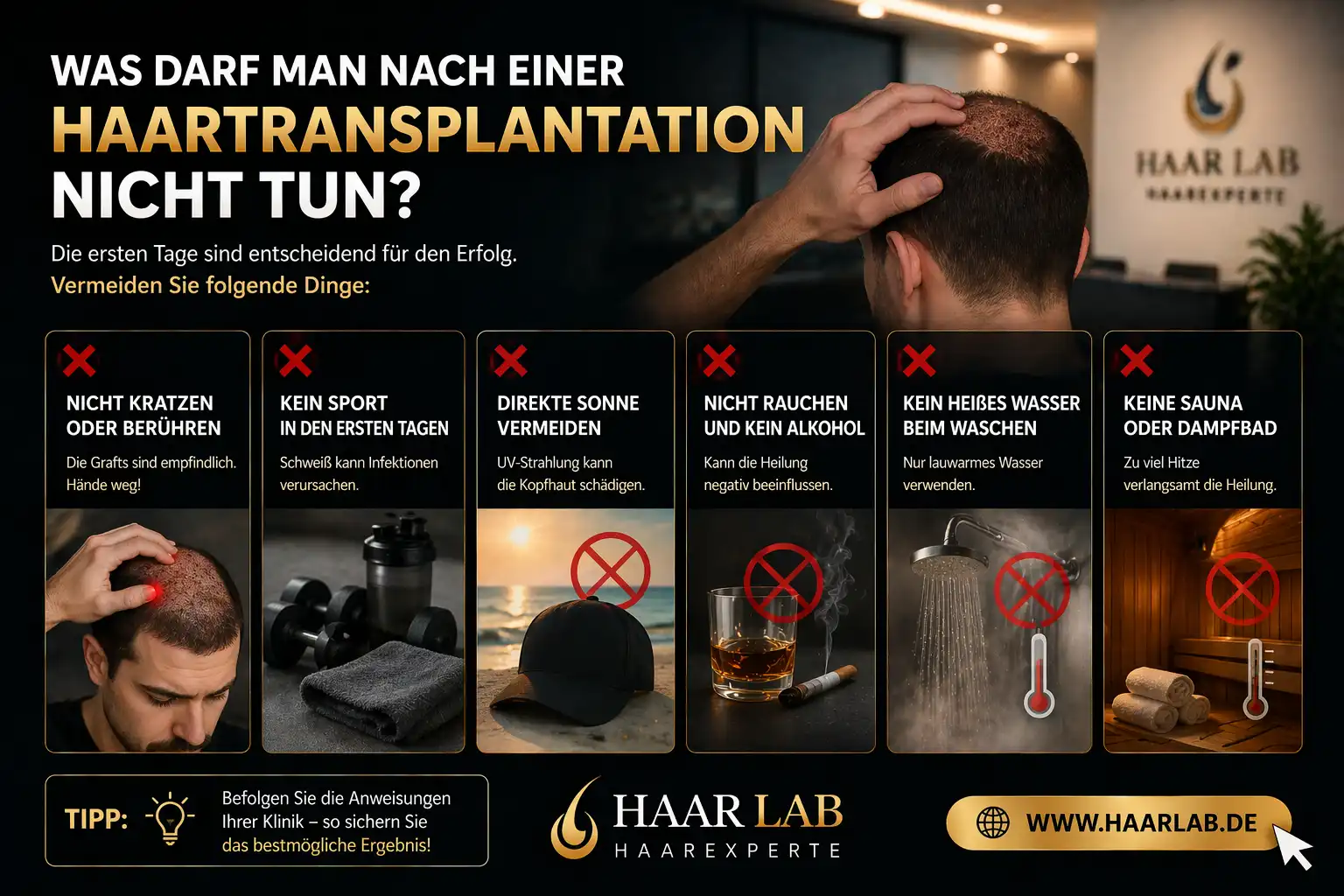 Was darf man nach einer Haartransplantation nicht tun? | HaarLab Guide 2026